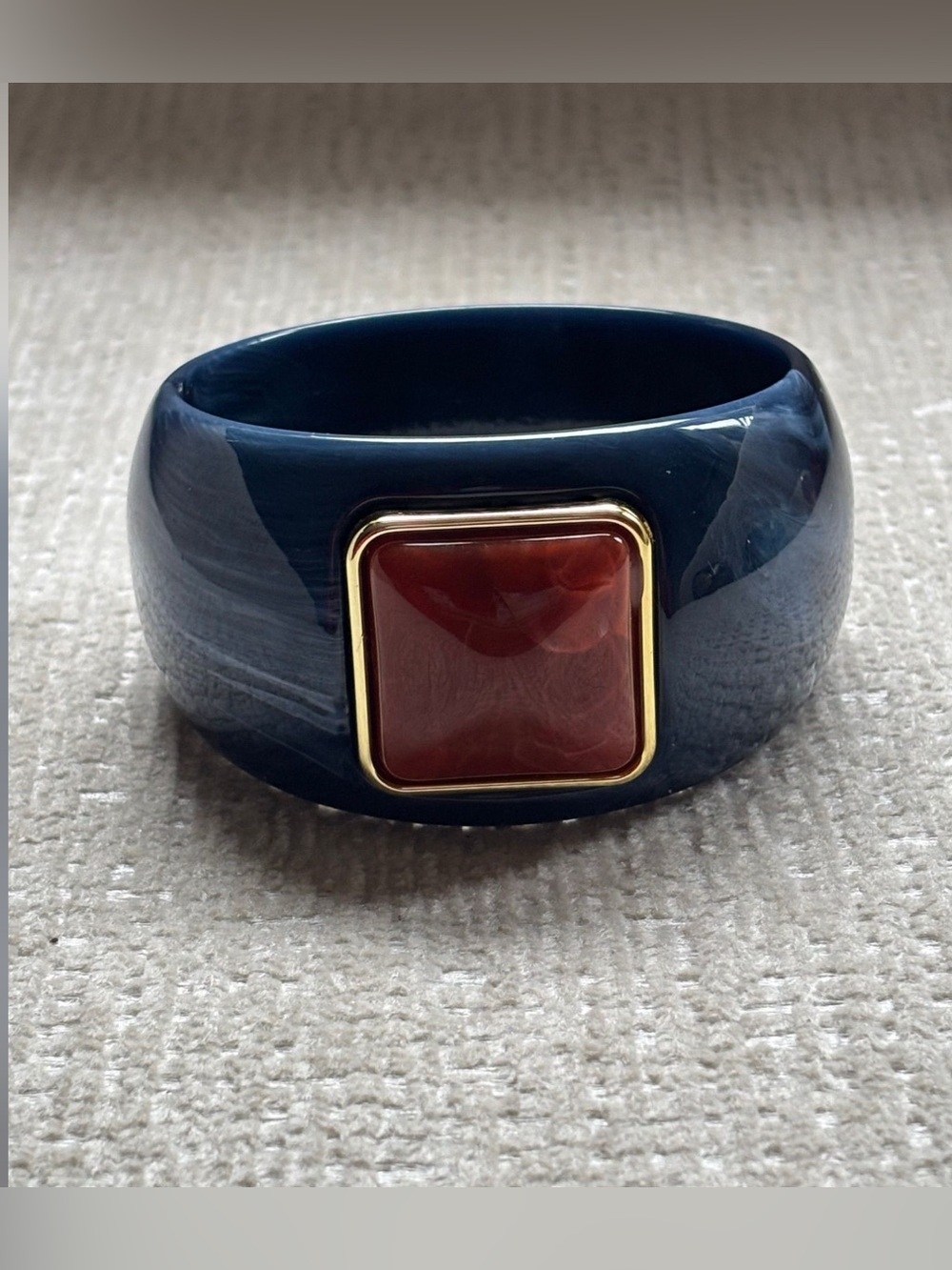 Blue Resin Bangle with Square Maroon Accent
